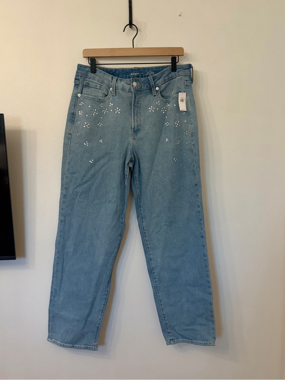 Old Navy Light Blue Embellished Straight Leg Jeans
